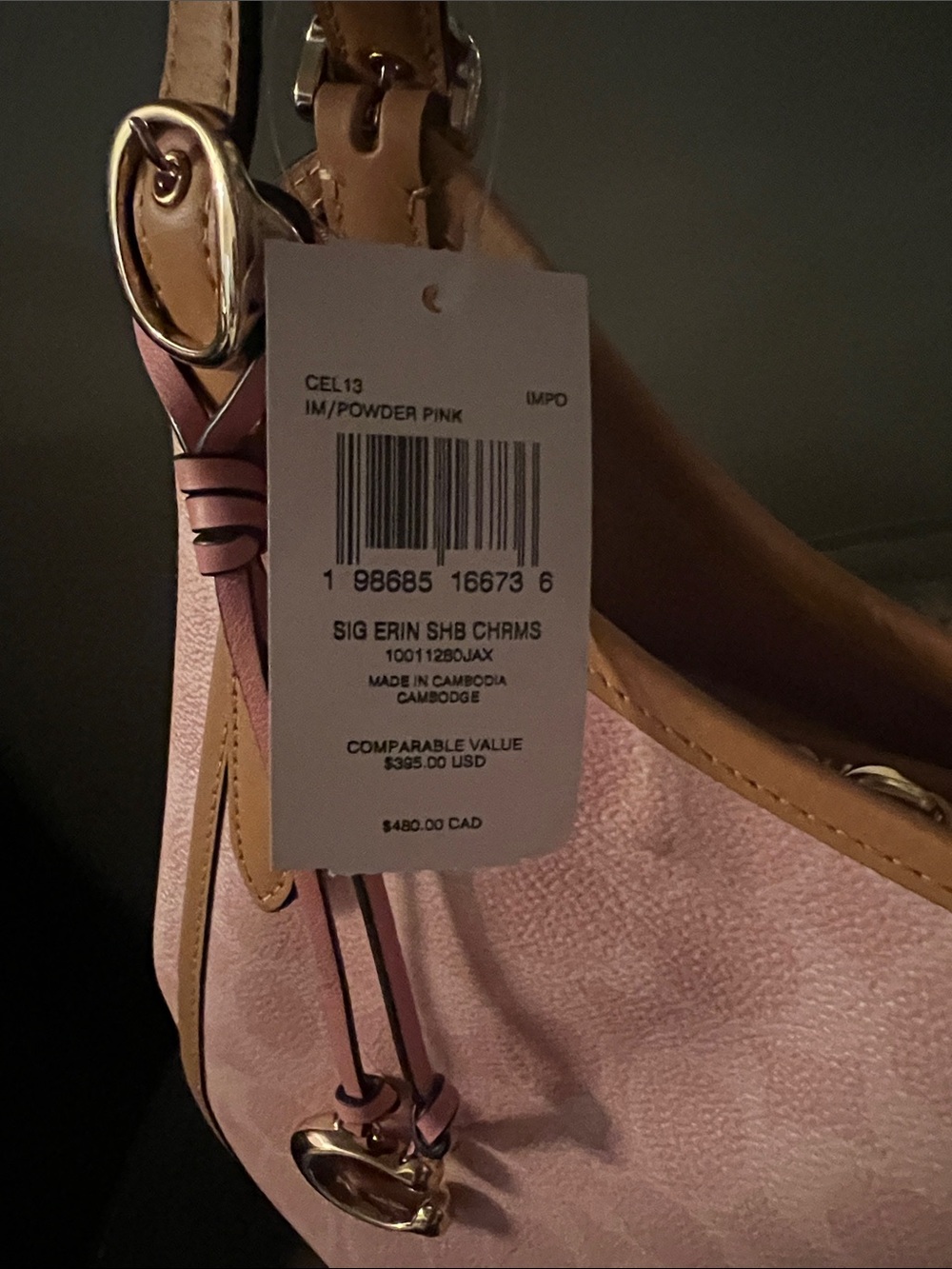 Coach Powder Pink Erin Signature Shoulder Bag with Tan Trim (Authentic) NWT - Picture 2 of 2